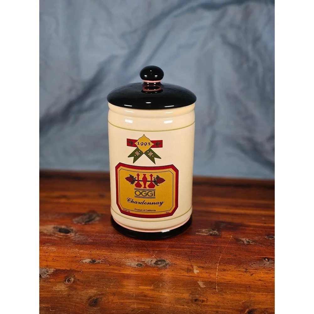 Vintage OGGI Chardonnay Wine Ceramic Canister With Lid 10 In